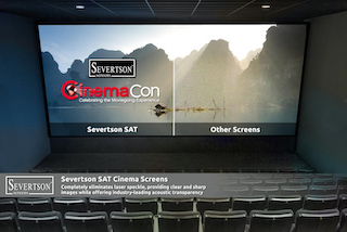 Severtson Screens will feature its SAT-4K acoustically transparent cinema projection screen line during CinemaCon 2024, which is being held April 8-11 at Caesars Palace in Las Vegas.