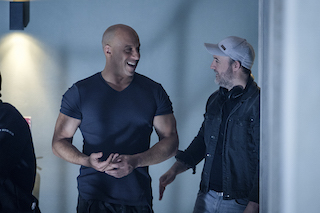 Bloodshot star Vin Diesel, left, and director Dave Wilson share a moment. Photo by Graham Bartholomew