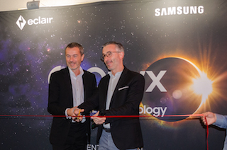 Gary Guillier-Marcellin, Samsung Display Division director, left, and Pascal Mogavero, senior vice president, Éclair.