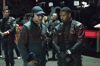 Cinematographer Kramer Morgenthau, ASC, left, with Michael B. Jordan, star and executive producer of HBOs Fahrenheit 451. Courtesy of HBO.