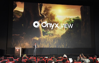 Puneet Sethi, vice president, consumer electronics enterprise business, Samsung India, unveiling the Onyx screen at Swagath Cinemas.