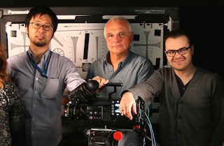Pictured, left to right, Taka Mitsu, Panasonic's chief engineer for the VariCam; Theo Van De Sande, ASC; and Michael Cioni, CEO of Hollywood post-production company Light Iron.