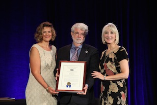 Left to right, Barbara Lange, George Lucas and Wendy Alysworth