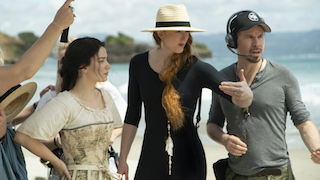 Left to right: Eve Hewson as Anna Wetherell, director Claire McCarthy and cinematographer Denson Baker discuss a scene. Photo by Kirsty Griffin