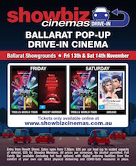 Showbiz Cinemas is pleased to announce that the Ballarat Showgrounds in Wendouree, Australia will soon be home to the first local drive-in cinema operation since the closure of the Southern Drive-In Theatre in 1991. The retro initiative will operate each weekend for at least six-months from November 13.