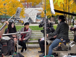 Director of photography Jendra Jarnagin, right, on location in Greenwich Village, New York.