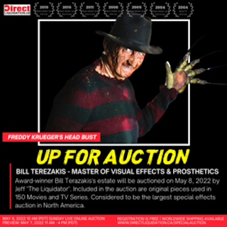 Freddy Krueger and the Nightmare on Elm Street film series have been haunting horror film lovers for forty years. One of the people behind this successful iconic movie was Bill Terezakis, the visual effects master who created the Freddy Krueger double full body burn and the claw gloves among many other things. This coming May 8, Direct Liquidation will be offering more than 800 lots of original Terezakis creations for auction live and online.