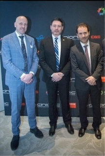 Pictured, left to right, are Wim Buyens, CEO of Cinionic, Miguel Rivera, vice president of programming for Cinepolis and Ivan Cannau, executive vice president of sales, Americas for Cinionic.