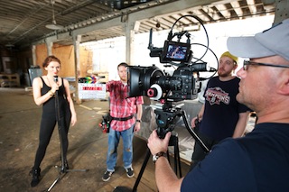 Left to right: singer/artist Lauren Santee, 1st AC Jeremy Widen, 2nd AC Aaron Michael Mills and director/DP Kevin Otterness. Photo by Eric Benson.